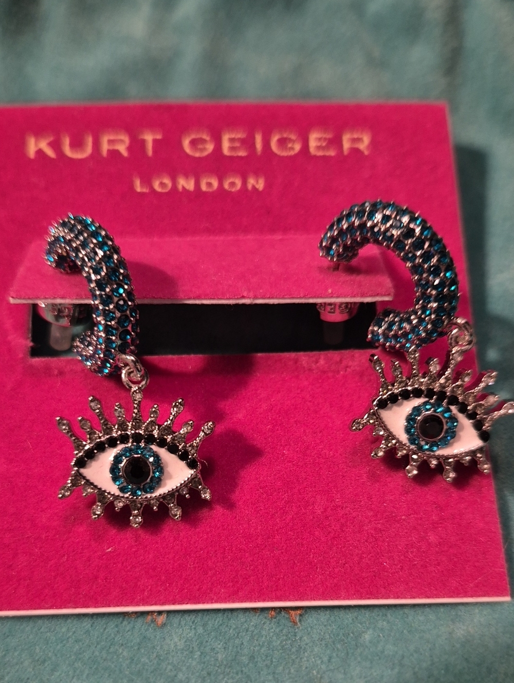 KURT GEIGER 👀 EVIL EYE DANGLE CZ Earrings $78 R 🎁 GIFT BAG NWT - Picture 5 of 6